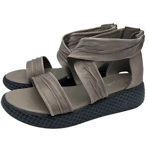Diba True Womens Leather Sandals Size 11M Emmie Lou Taupe Strappy Wedge Zip Back